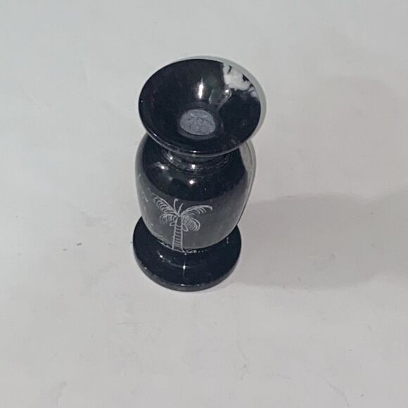 Mini Marble Stone But Vase- Etched Japanese Palm Tree 🌴Size High 5.5” - Picture 1 of 9